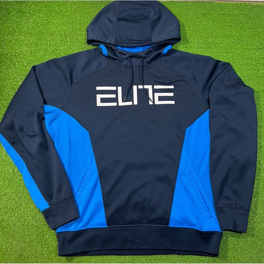 Y2K Nike Hoodie LG Nike Elite Therma Fit Pullover Navy Blue Mesh 2000s